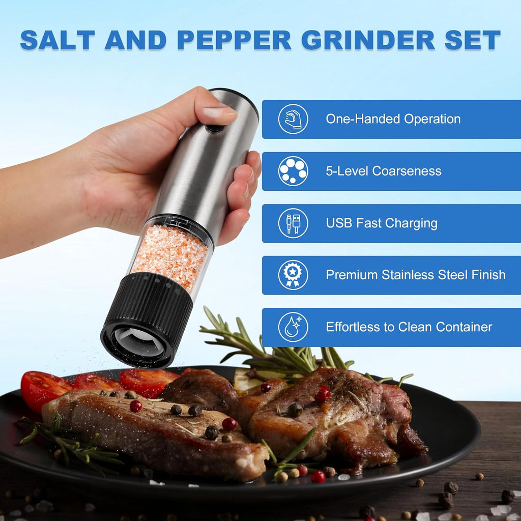 Electric Salt and Pepper Grinder Set Rechargeable,2 Pack Mill&Shakers - Set of 2