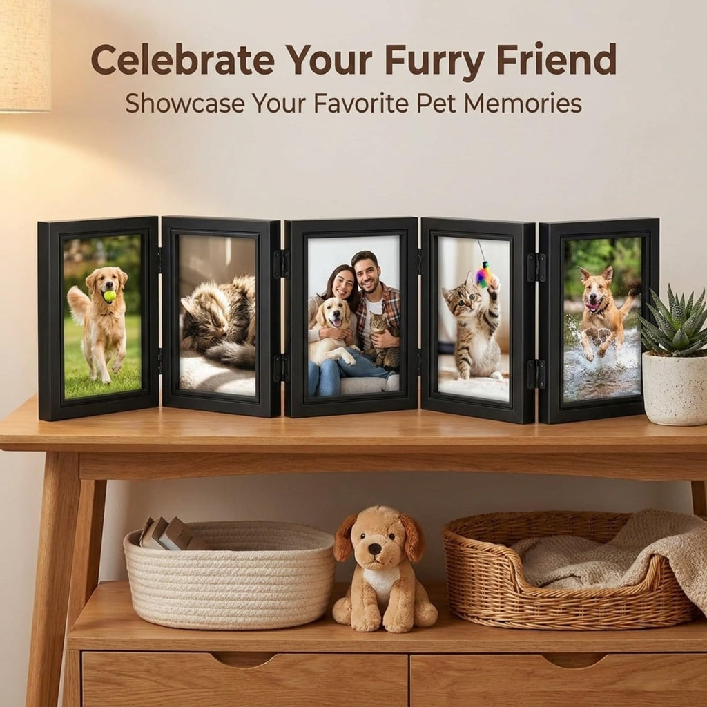 5 Folding Hinged Picture Frame Foldable Photo Frame for Family, Collage, Picture, photo, Rustic Desk, Birthday