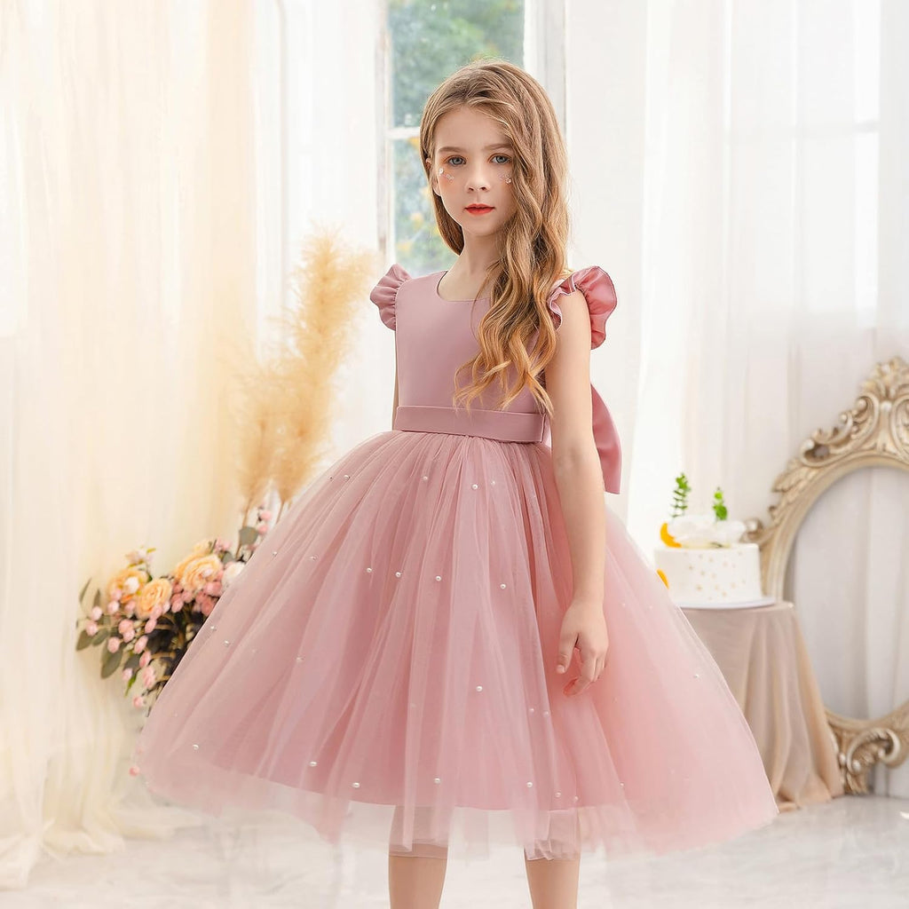 Flower Girl Dress Wedding Guest Ruffle Tulle Satin Party Birthday Princess Dresses Pageant Gown Kids Short