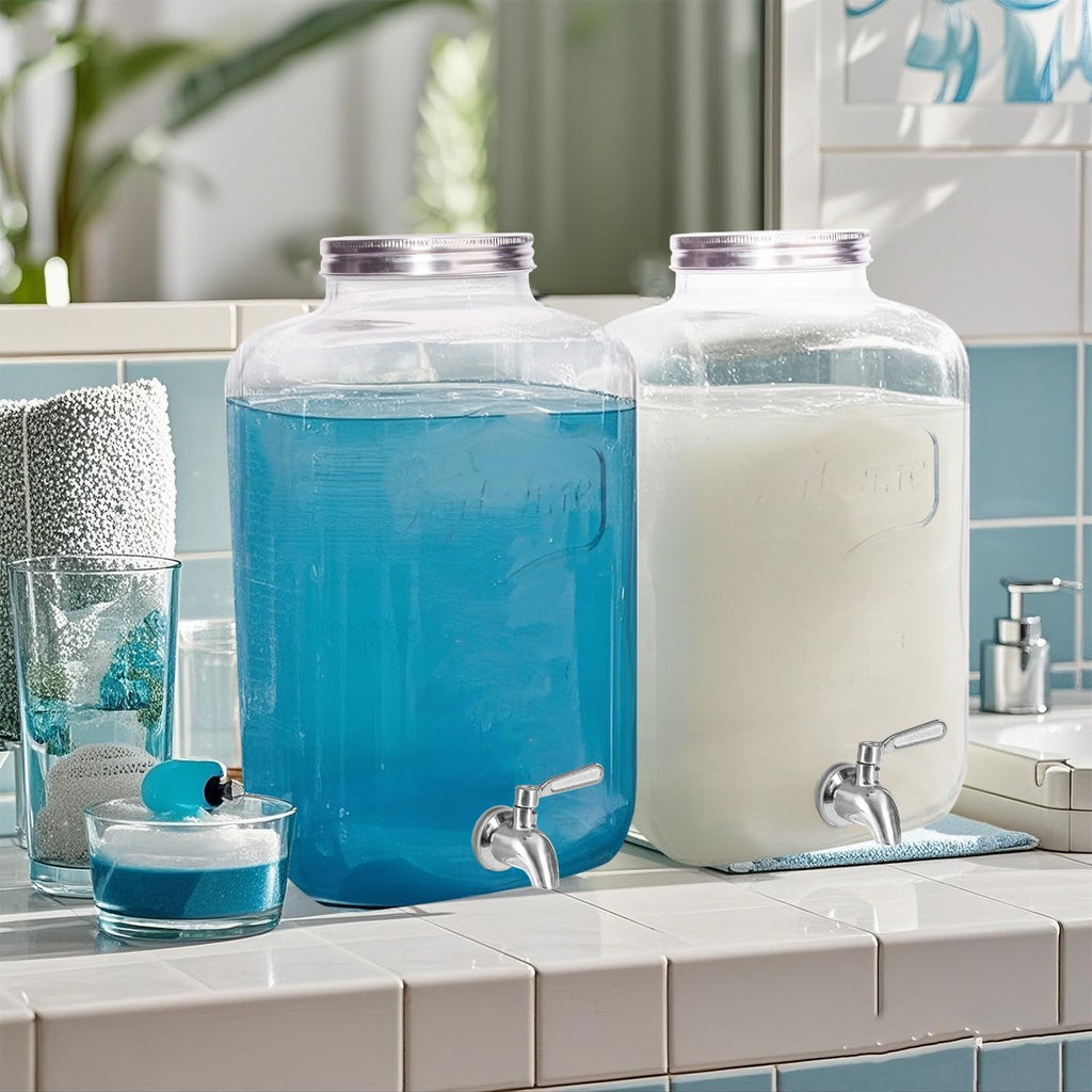 2 Gallon Glass Drink Dispenser with Stainless Steel Spigot,1 Pack Water Lemonade Dispensers for Parties