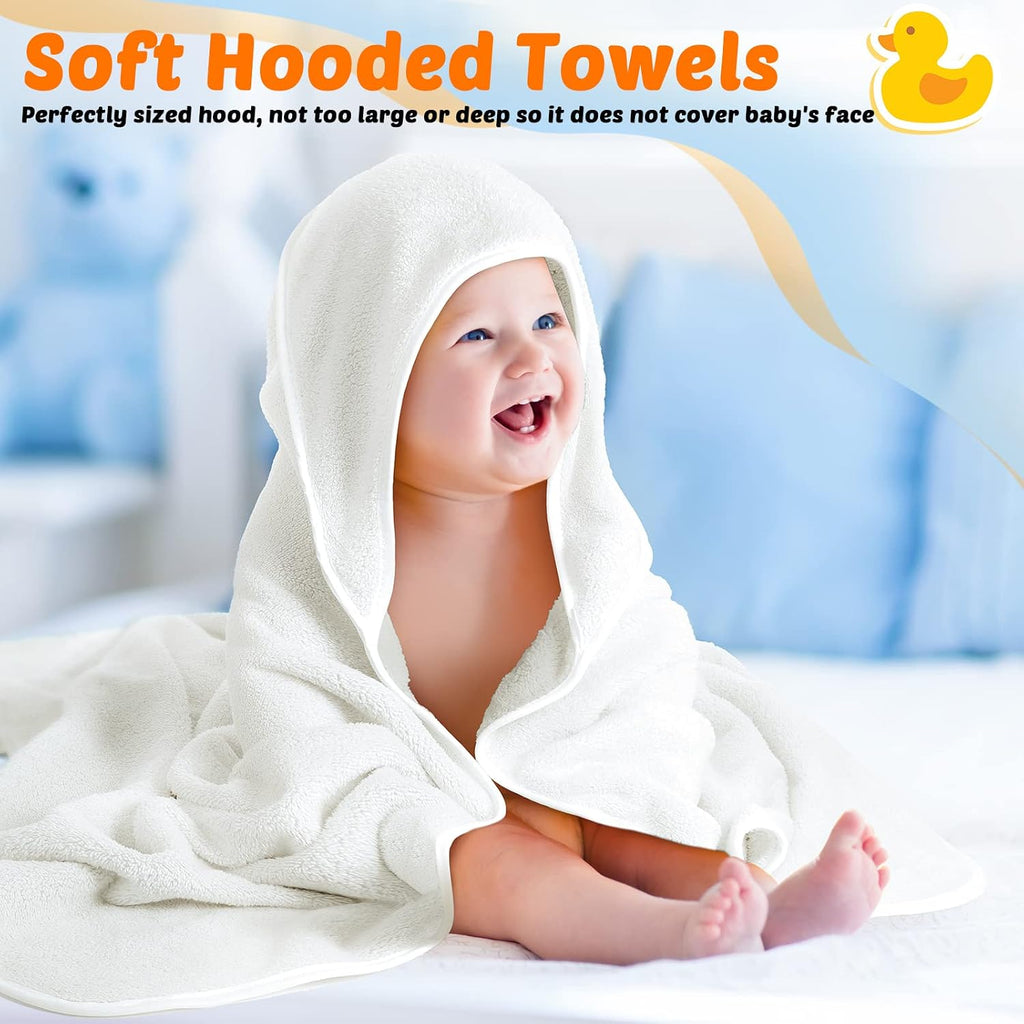 4 Pack Soft 100% Coral Fleece Hooded Baby Bath Towels, White