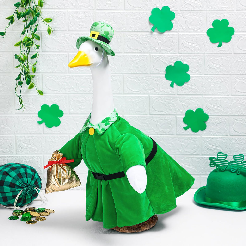 St. Patrick's Day Goose Outfit Porch Goose Clothes for 23" Lawn Outdoor Garden Yard Patio Statue St. Patrick's Day