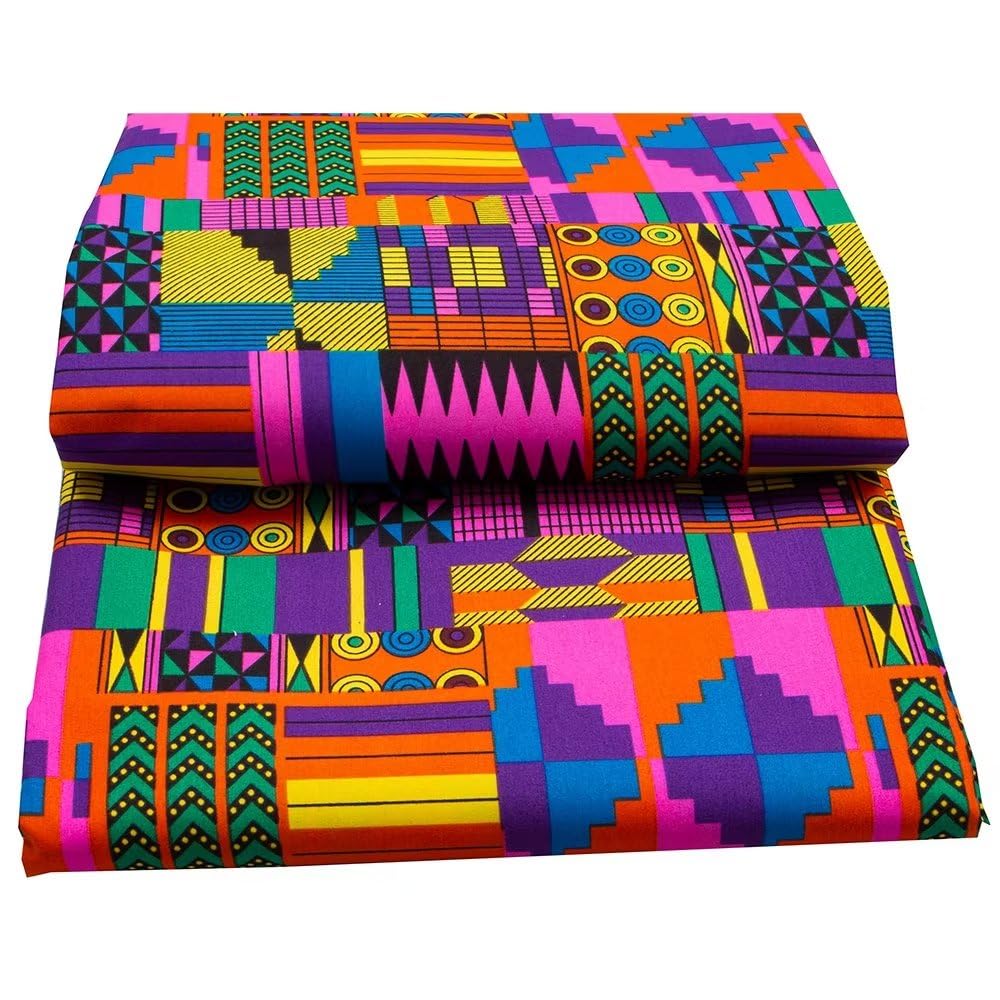 6 Yards Kente African Fabrics Bright Color Polyester African Cloth by Yard Ankara Fabric Sewing for Crafts