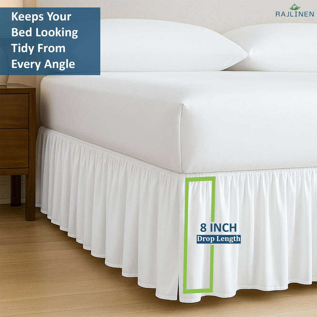 Ruffled Bed Skirt Queen, 8 Inch Drop Dust Ruffle with Split Corners, 100% Microfiber Bedskirt with Platform