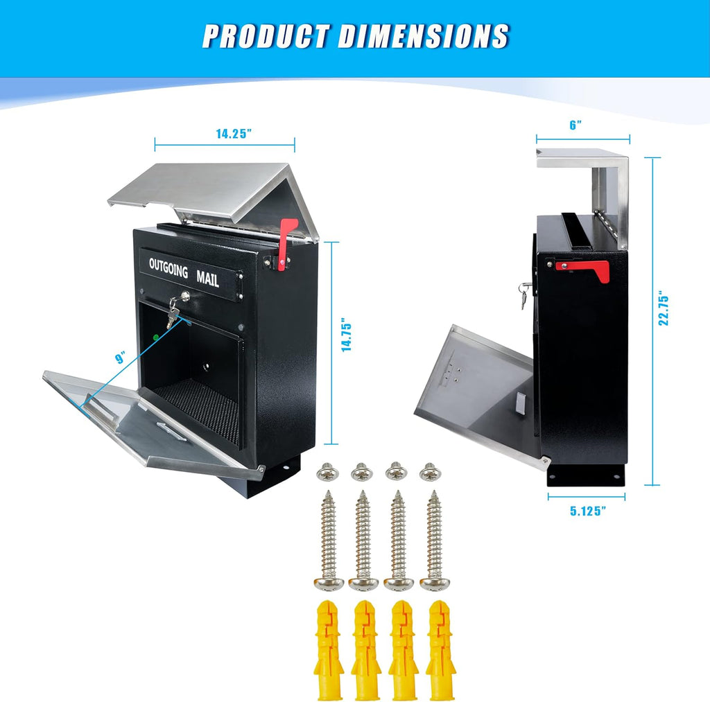 Stainless Steel Mailbox for Walls, Heavy Duty Wall Mounted Mailbox with Newspaper Holder