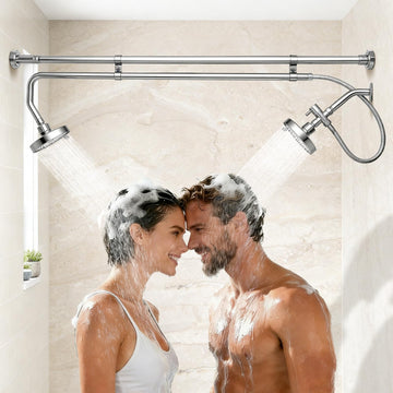 Tandem Shower System for Couples, Dual Shower Head for Two People, Double Bathroom Shower with Adjustable Height &