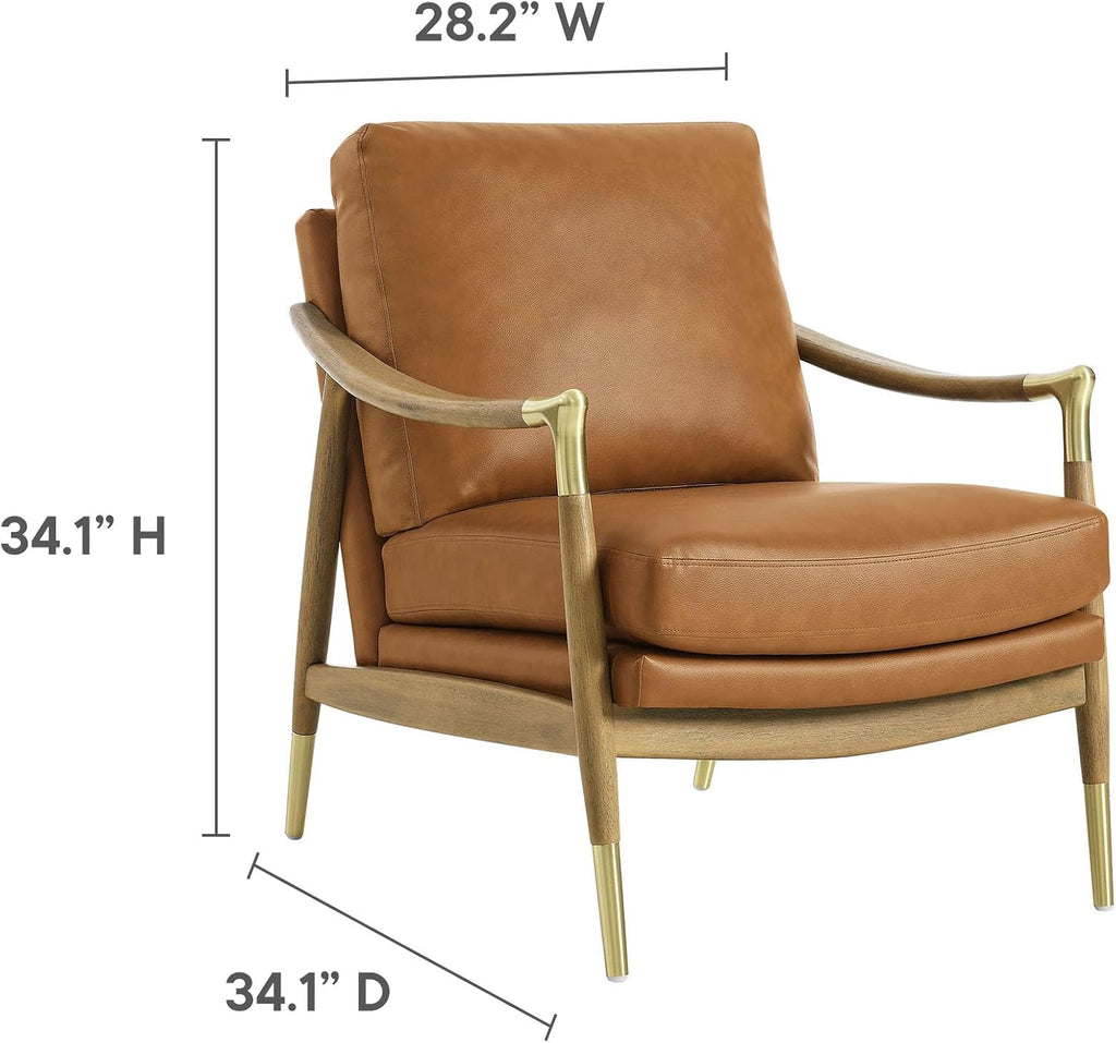 Langford Faux Leather Upholstered Armchair - Mid-Century Modern Armchair with Wood Frame - PU Leather Accent Chair or