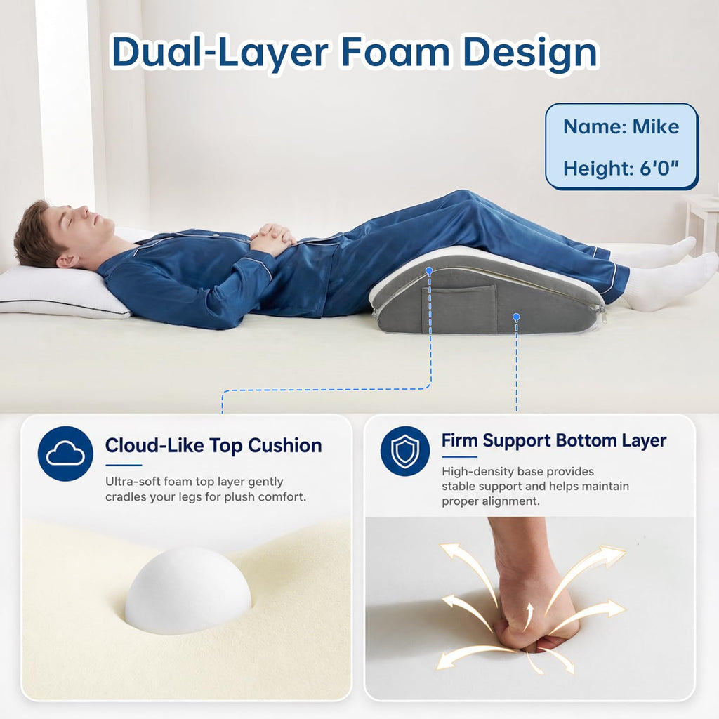 Knee Wedge Pillow for Back Sleeping, Dual-Layer Adjustable Leg Pillow