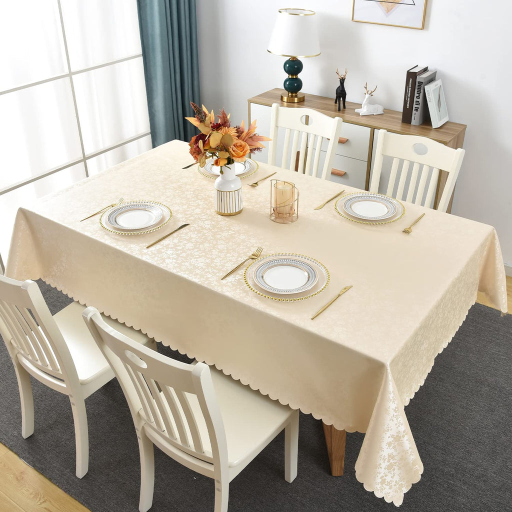 Waterproof Vinyl Tablecloth Rectangle, 60 x 84 Inch, Rose Beige