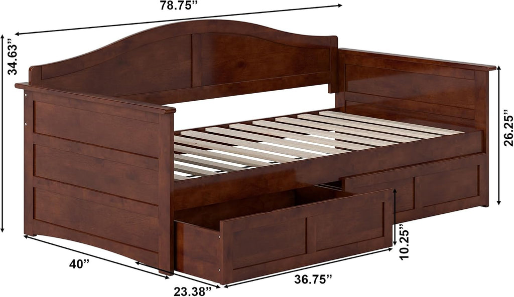 Acadia Twin Wood Daybed with 2 Storage Drawers, Walnut