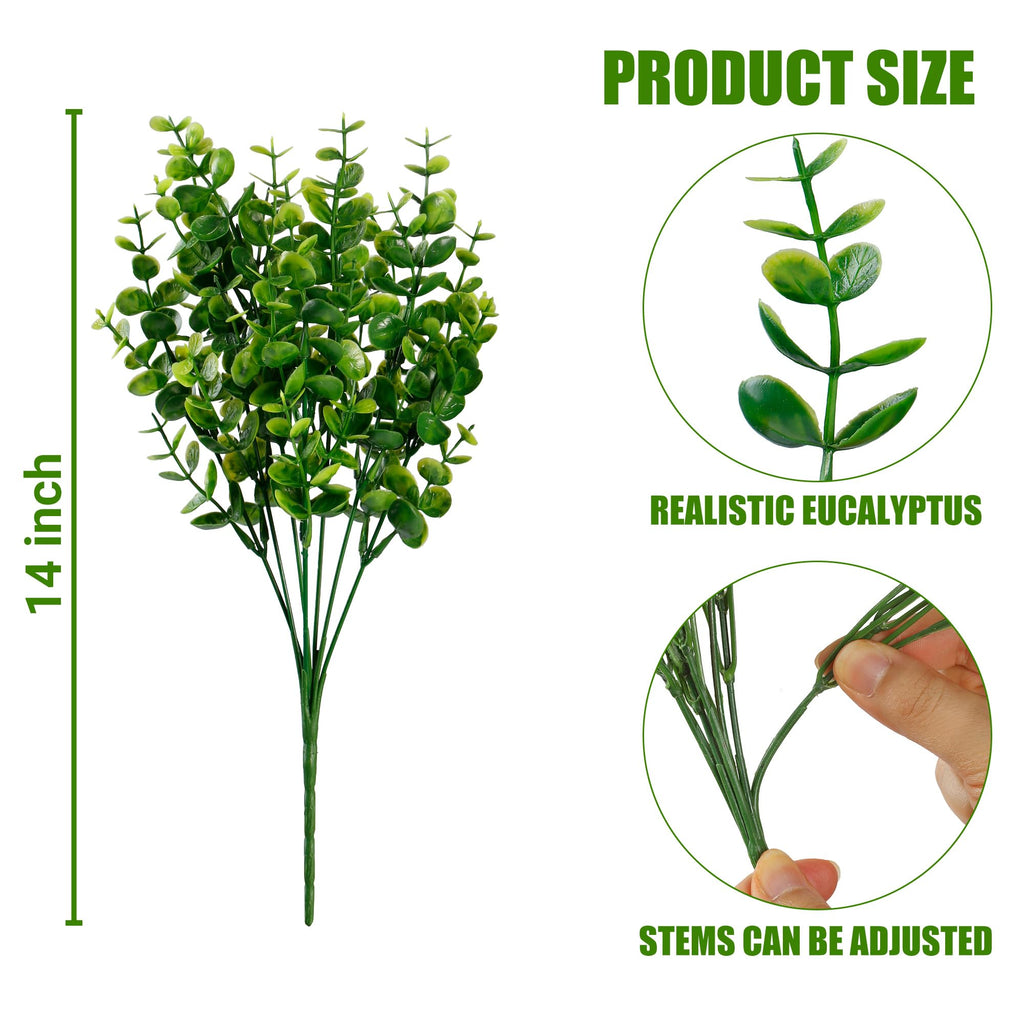 Artificial Flowers for Outdoors 24 Bundles UV Resistant Boxwood Shrubs Artificial Eucalyptus Fake Plants Faux Plastic