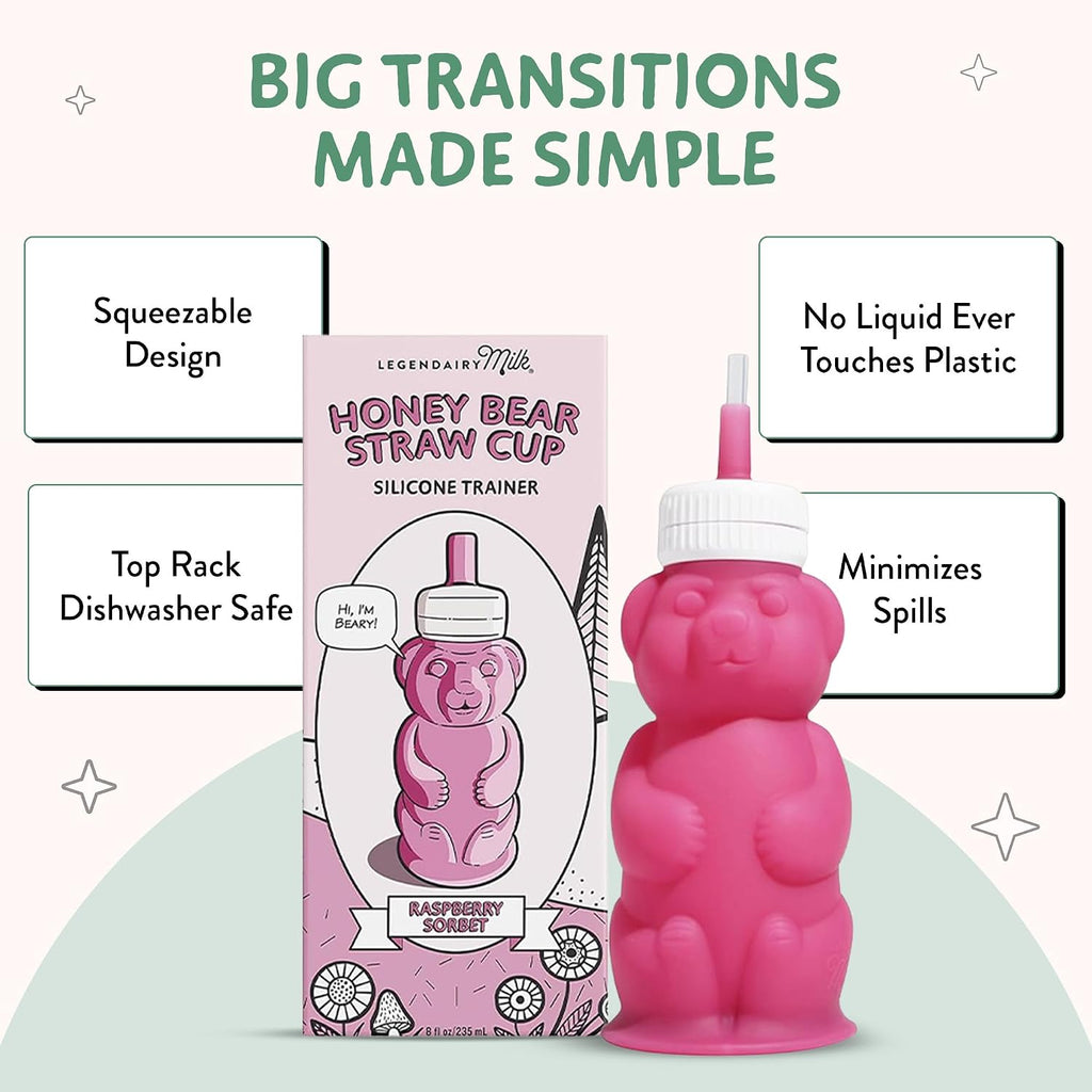 Honey Straw Cup for Baby & Toddler, Silicone Squeeze Training Straw Cup, Leak Resistant Baby Sippy Cup with Straw