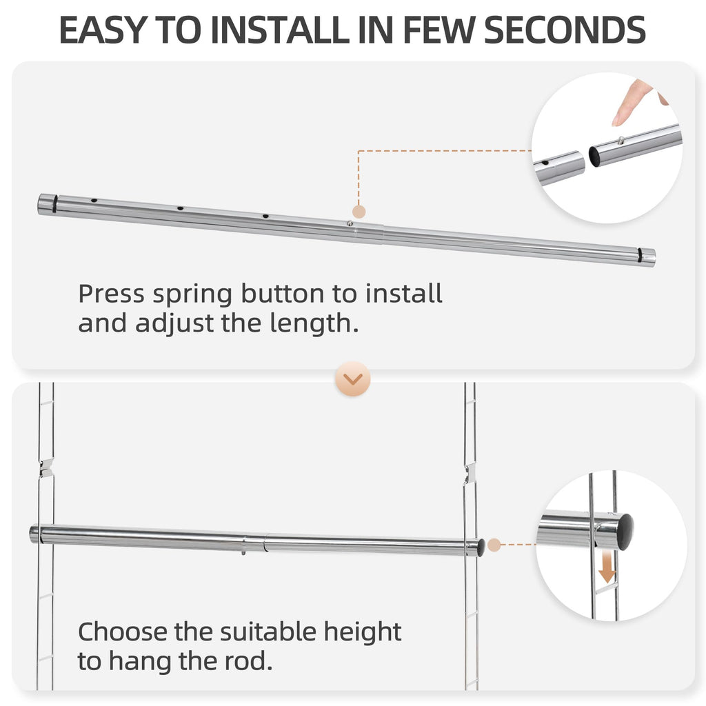 Hanging Closet Rod, Adjustable Width and Height Closet Hanging Organizer, Space-Saving Clothes Hanging Bar, Closet