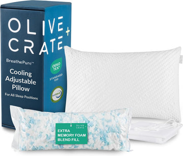 Adjustable Loft Shredded Memory Foam Pillow - Queen Size | BreathePureTM Breathable Pillow, Hypoallergenic