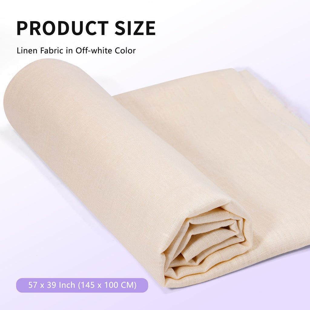 Off-White Linen Needlework Fabric for Tablecloth (57 by 39 Inch)