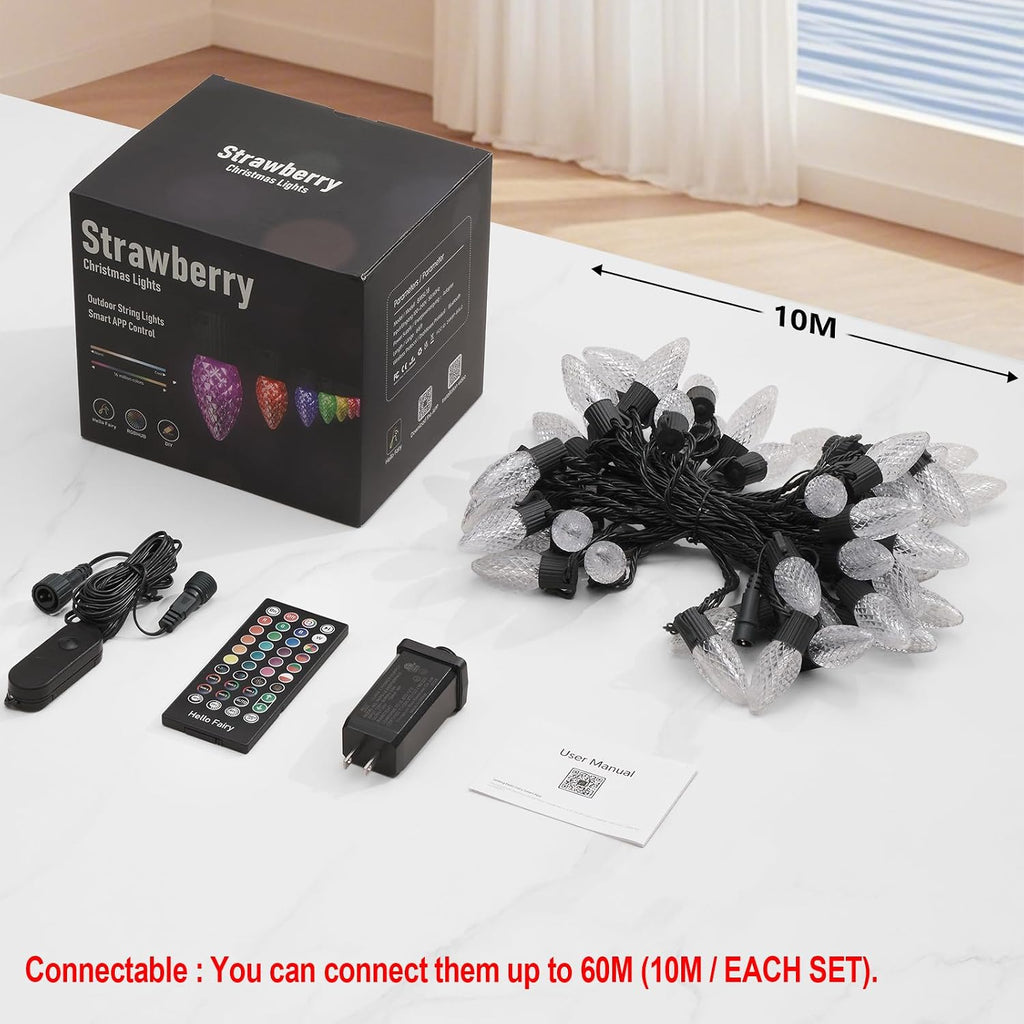 Smart C9 Christmas Outdoor Lights, 33FT 50 LEDs RGB String Lights, APP/Remote Control, DIY Modes & Music Sync, Color