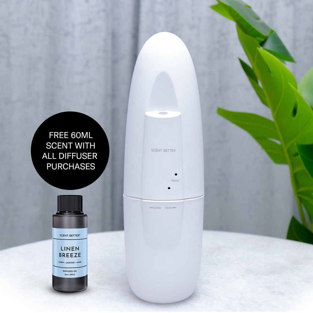 Plug in Essential Oil Waterless Diffuser, Spa, Office with 500 sq ft Coverage - Includes Free Linen Breeze (White)