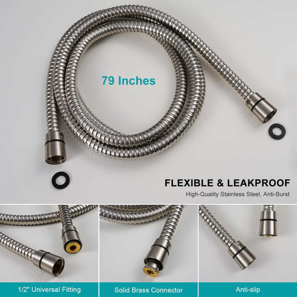 Brushed Nickel Shower Heads Handheld with On Off Switch,8-Mode High Pressure Shower Wand with 79In Stainless Steel