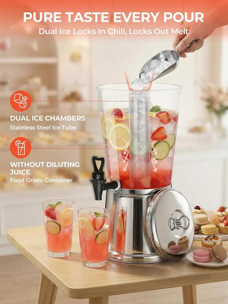 Beverage Dispenser With Stand 2 Gallon, Stainless Steel Drink Dispenser