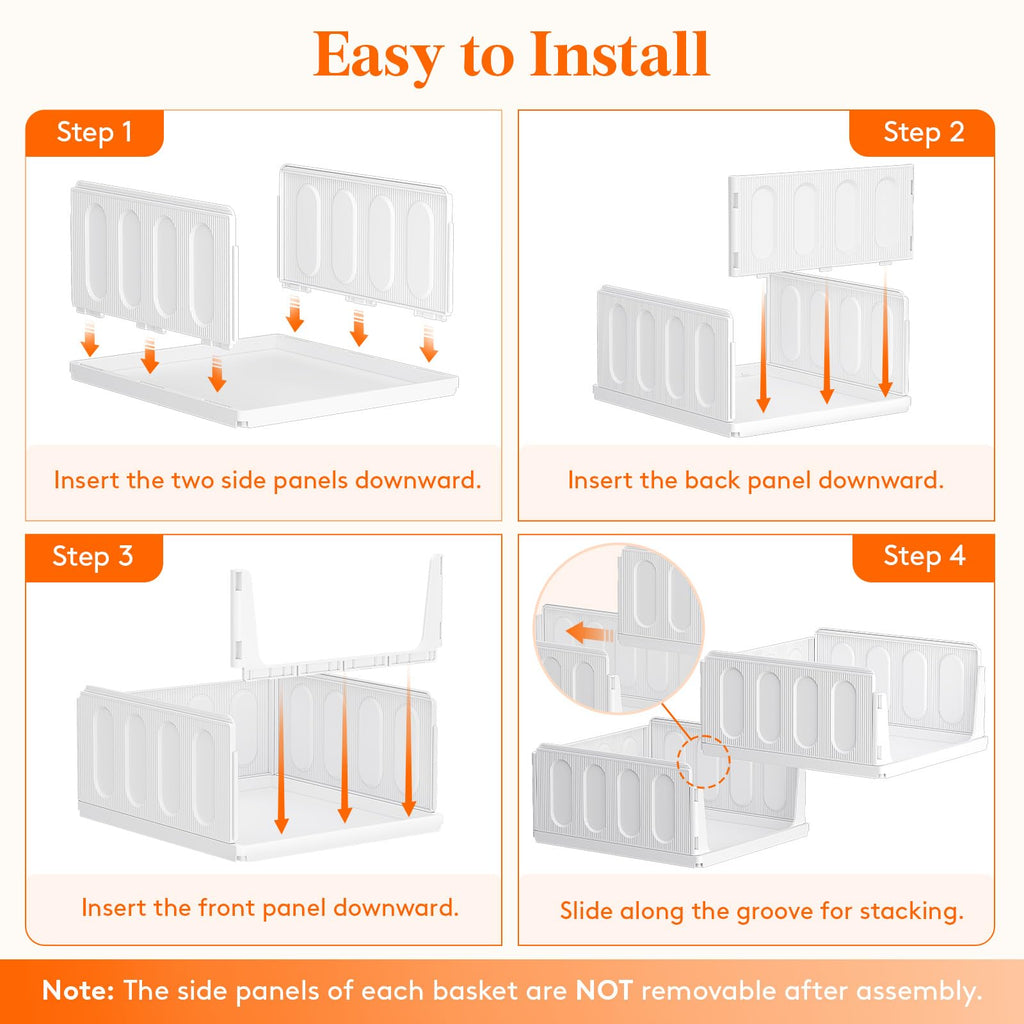 4 Pack Stacking Closet Organizers Shelf for Clothes 14" Depth