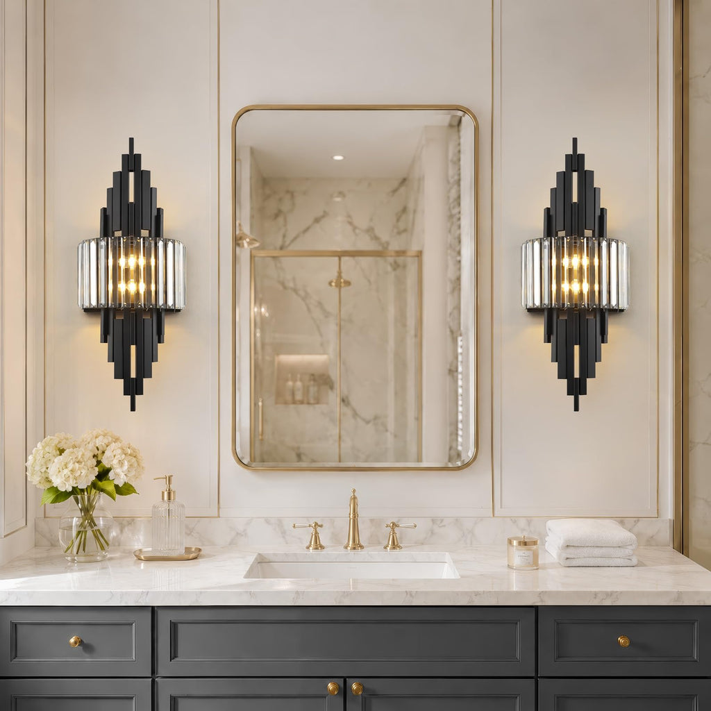 Black Crystal Wall Sconces Mid-Century Modern Luxury Bathroom Sconces Light