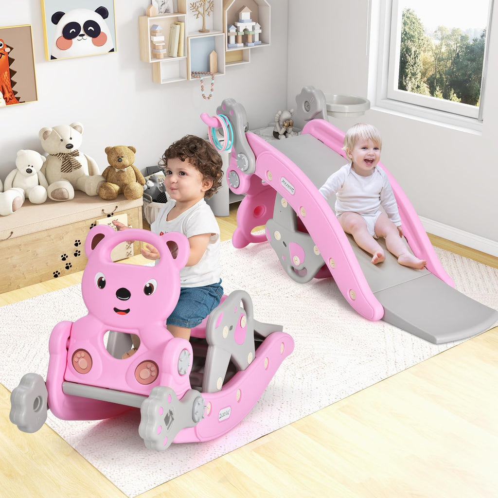 6 in 1 Toddler Slide Rocking Toy, Rocking Horse Playset with Stool