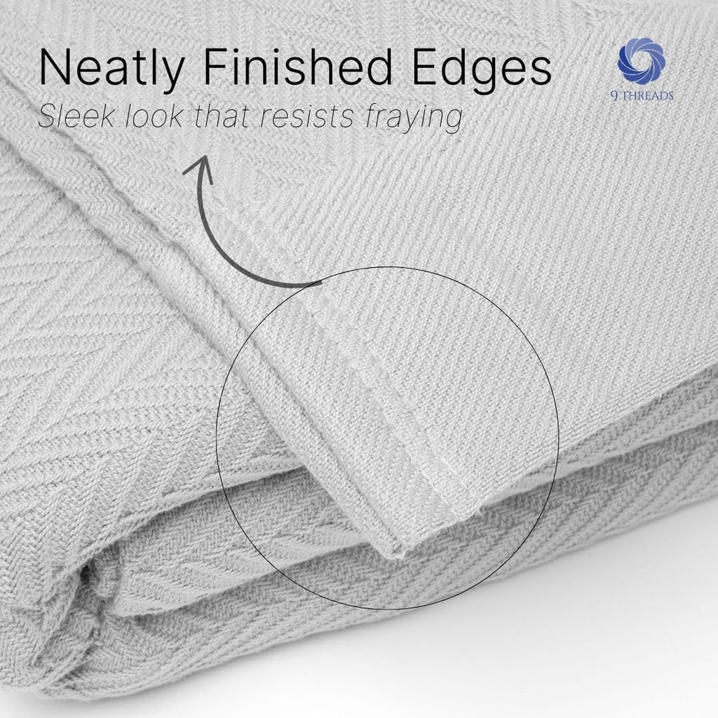100% Cotton Herringbone Weave Blankets, 90"X90" Queen, Throw Blanket for Bed, All Season Cotton Blanket, Cozy