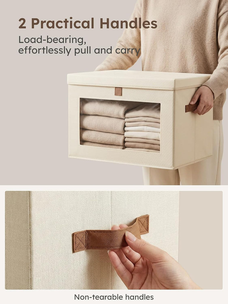 Large Closet Storage Organizer - Clothes Storage Bins with Handles & Window, Collapsible Decorative Boxes with Lids