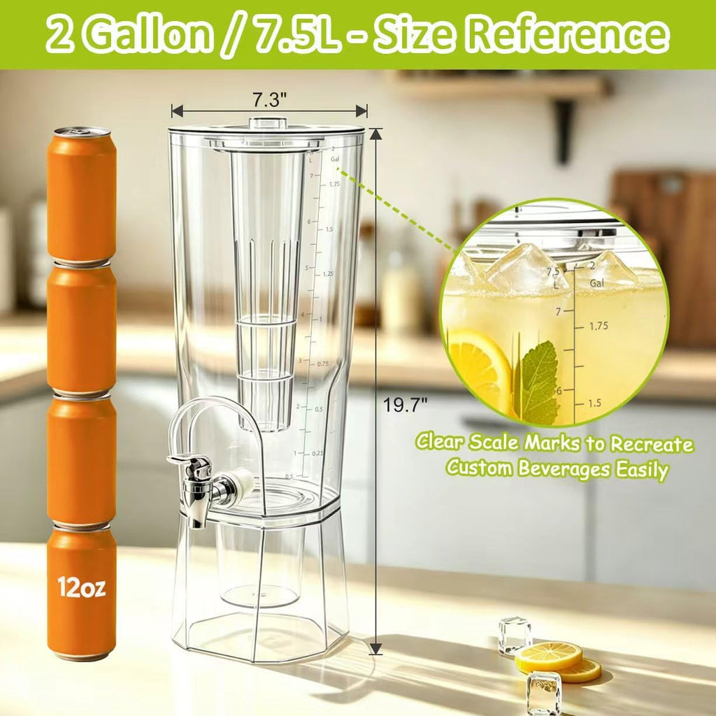 Gallon Drink Dispenser for Parties, Plastic Beverage Dispenser with Stand & Fruit Infuser - Set of 2