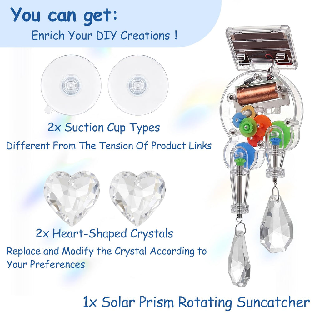 Solar Powered Rotating Prism Suncatcher, Replaceable Heart-Shaped Prism, Double Crystal Window Decor, Vibrant Home &