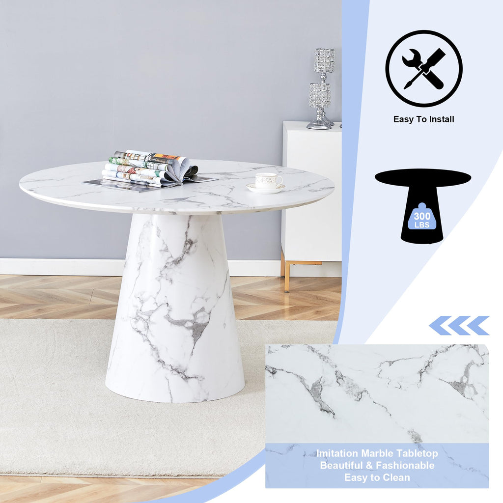 White Dining Table, 45'' Round Dining Table for 4-6 Person