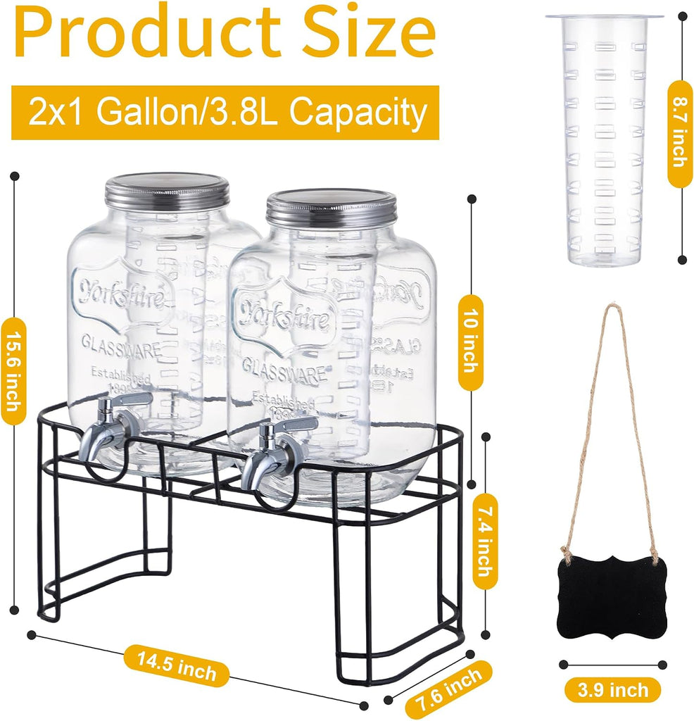 Gallon with Stand & Fruit Infuser, Stainless Steel Spigot, Beverage Dispenser for Parties, Weddings, BBQs - Set of 2