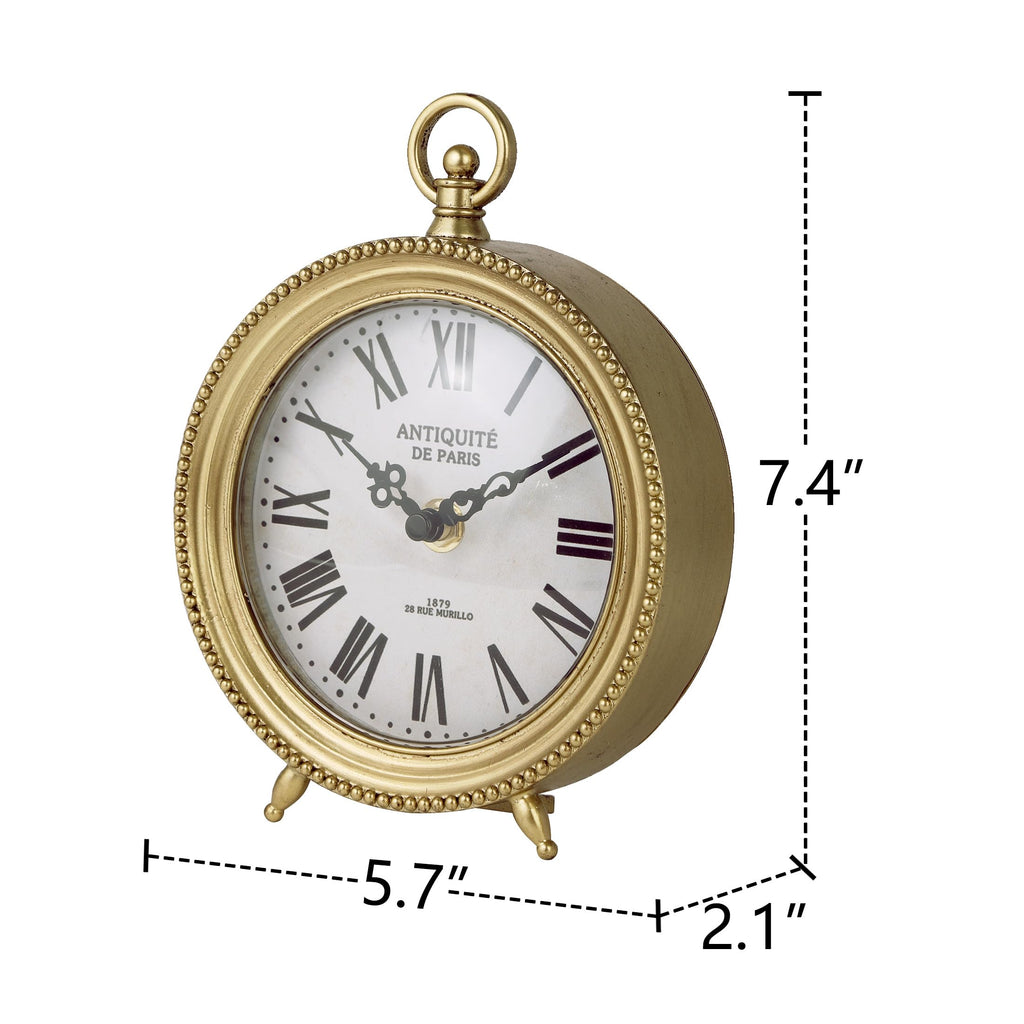 Gold Table Clock, Silent Non-Ticking Shelf Desk Top Clock Battery Operated Classic Design, Decorative Home Decor