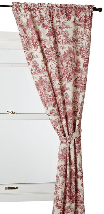 Victoria Park Toile 68-Inch-by-54 Inch Tailored Panel Pair with Tiebacks, Red