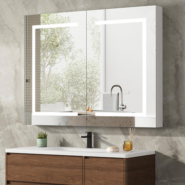 LED Medicine Cabinet with Mirror , Assembly-Free Lighted Medicine Cabinet, Defog, Stepless Dimming, 3 Colors, 2