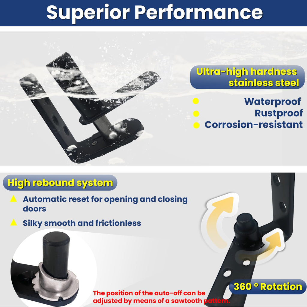 Upgraded Saloon Door Hardware, Self-Return Double Swing Hinge, Gravity Hinge - Heavy Duty Black 304 Stainless Steel