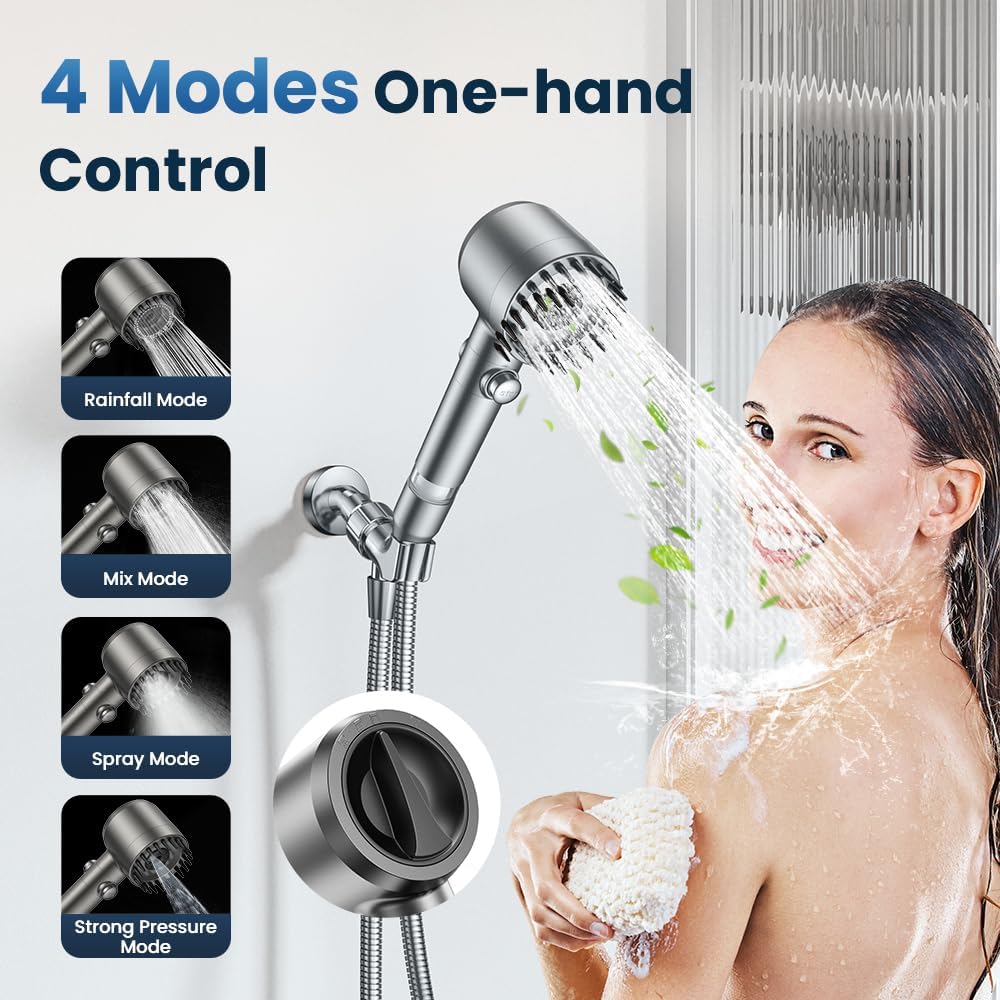 Filtered Shower Head with Handheld,High Pressure Shower Head 4 Spray Modes,ShowerHead with ON/OFF Switch for