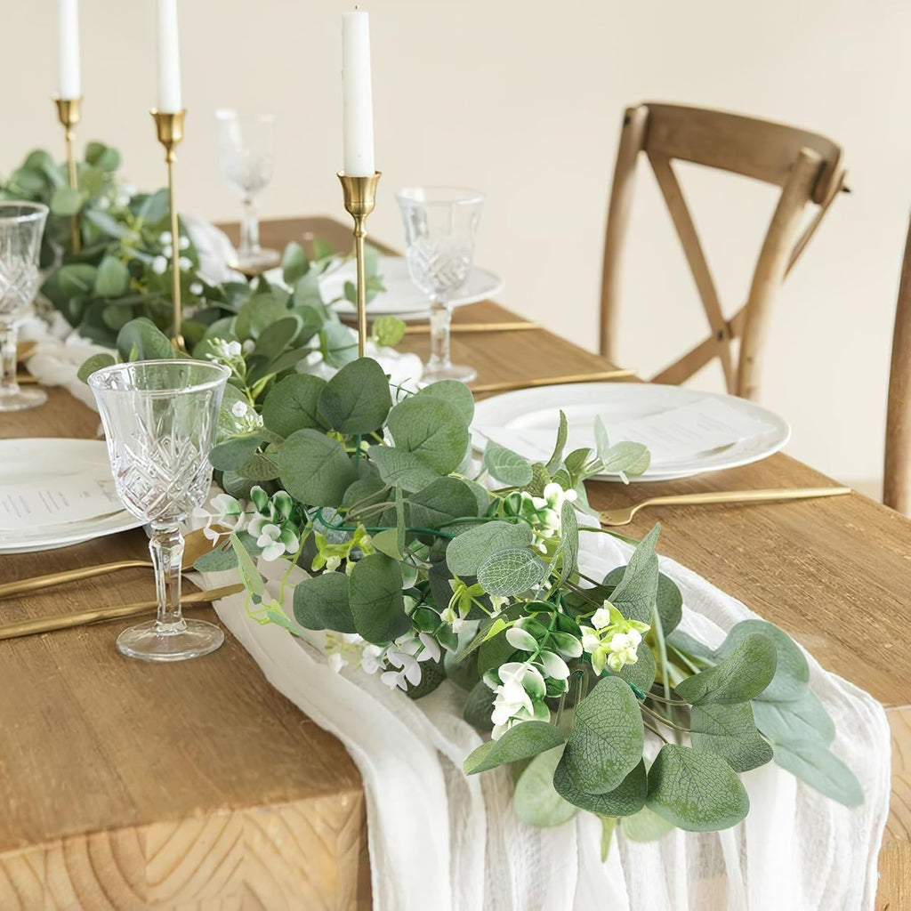 Artificial Eucalyptus Leaf Garland, Faux Greenery Garland Decor 6 FT Summer Garlands, Fake Hanging Vines - Set of 4