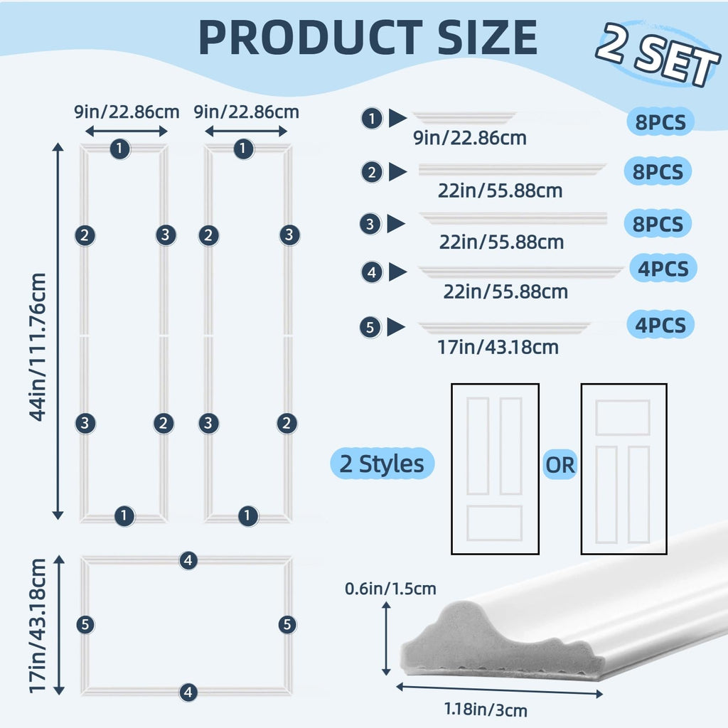 Peel and Stick Door Moulding Kit, 2 Set (Top 9"×44" Bottom 22"×17")