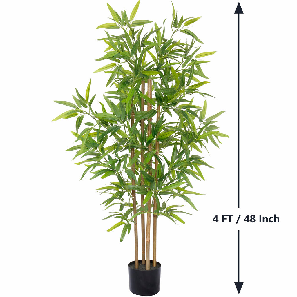 4ft Bamboo Artificial Tree, Faux Bamboo Plant, Real Touch Technology, Artificial Plant with 4 Trunks, Ideal Indoor