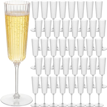 48 Pcs 6.4 oz Plastic Ribbed Champagne Flutes, Clear