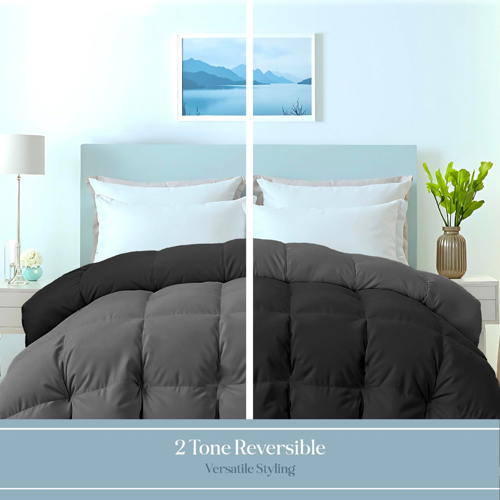 Microfiber Cal King Comforter, Duvet Insert, 96x102 Inches, Black/Charcoal