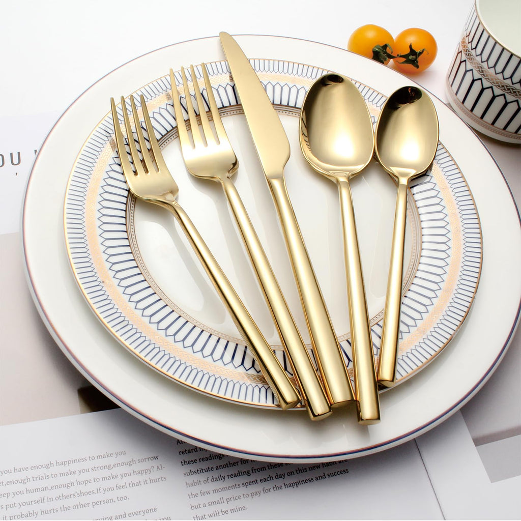 Gold Silverware Set, 20-Piece Flatware Cutlery Set Service for 4, Heavy Duty Titanium Coating Modern Design, 18/0
