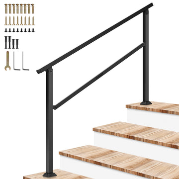 4-Step Stair Handrail 54"x36" Wrought Iron Porch Railing Black