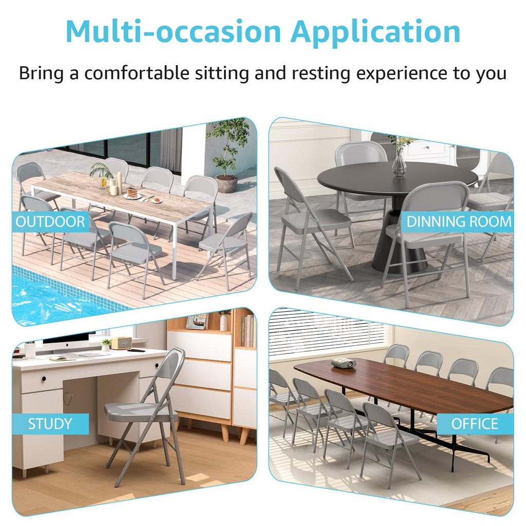Metal Folding Chairs Steel Frame with Double Hinged Kitchen Dinning Wedding Patio and Garden, No Assembly, Set of 4