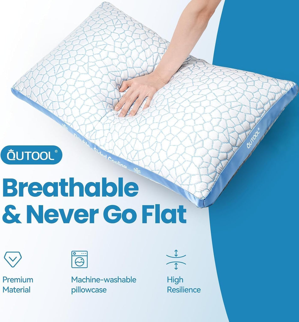 Double Sided Cooling Pillow for Hot Sleepers, Shredded Memory Foam Pillows Standard Size Set of 2, Adjustable Soft &