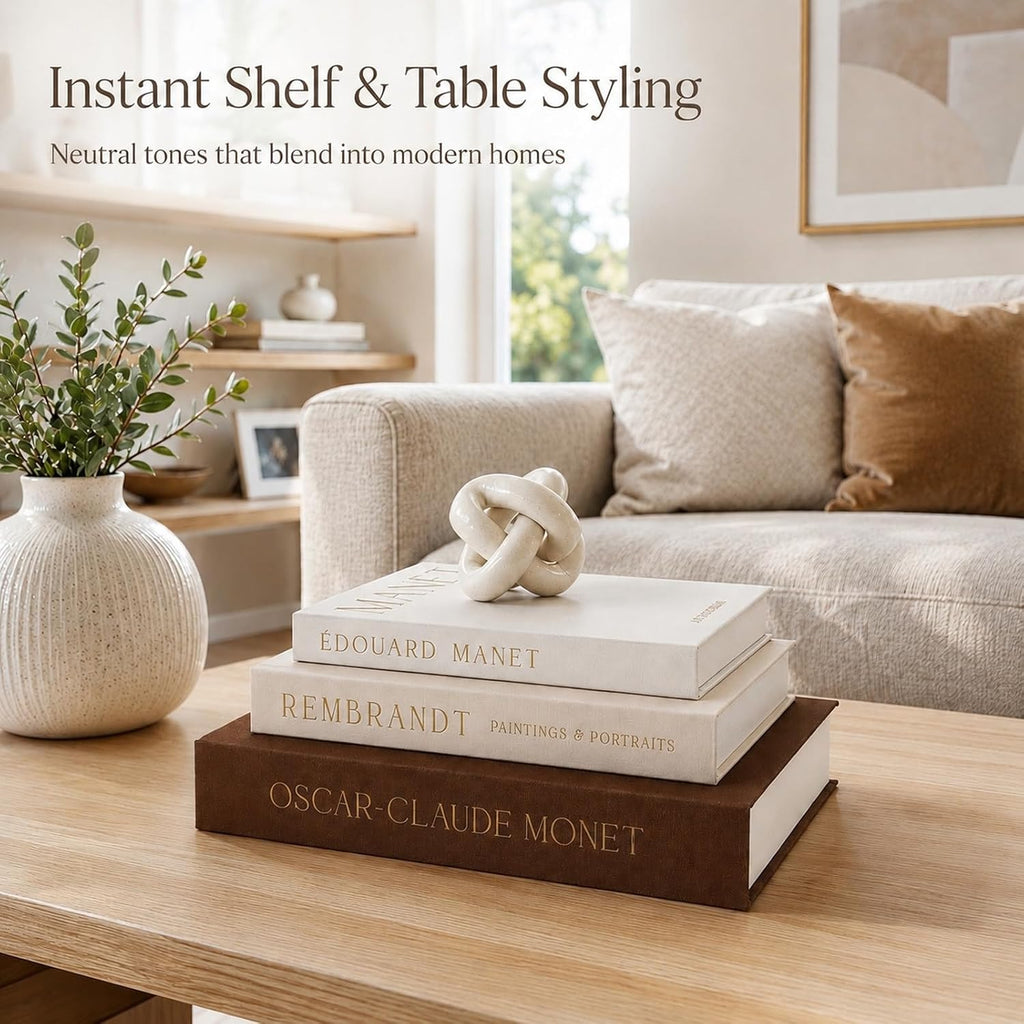 Set of 3 Decorative Linen Faux Books With Magnetic Hidden Storage | Linen faux book boxes for coffee table decor