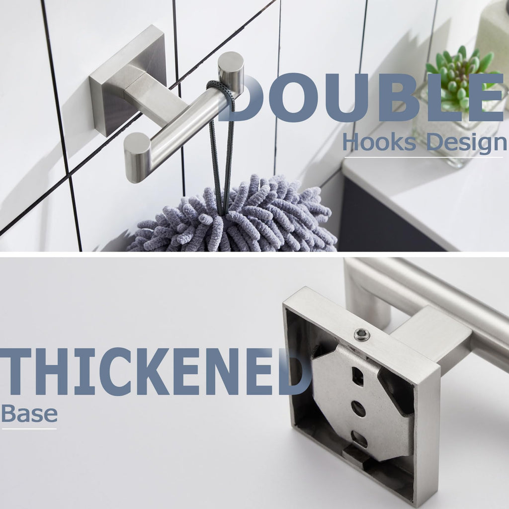 Robe Hook Bathroom Double Towel Coat Hooks for Bath Kitchen Wall Mounted, 2 Pack Brushed Nickel Stainless Steel