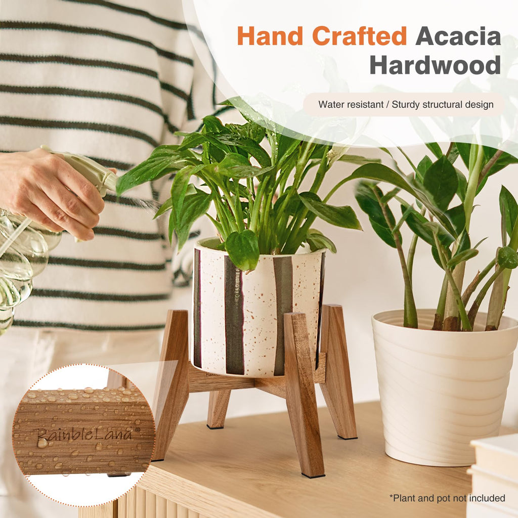 Wooden Plant Stand Indoor, Acacia Wood Mid Century Planter Stand, 2 Pack