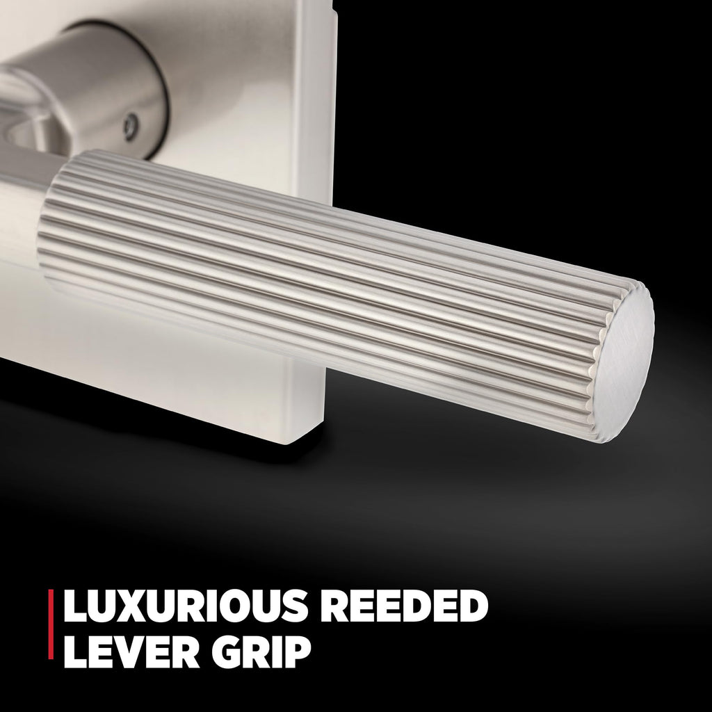 Mirada Reeded Dummy Door Handle, Single Sided Lever for Closets, French Double Doors, and Pantry, Satin Nickel